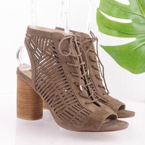 Sam Edelman Womens Rocco Sandals Size 9.5 Tan Suede Lace Up Cutouts Block Heel